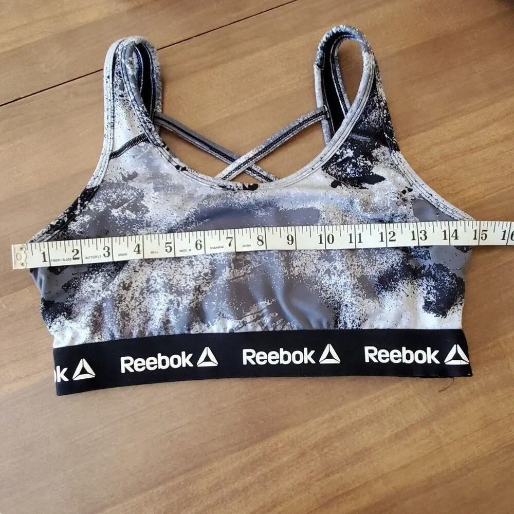 Reebok Womens Sz Small Strappy Sport Bra Mottled Gray